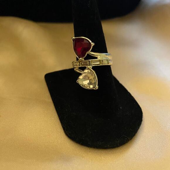Silver Red and Crystal hearts and Crystal band ring Size 6 - Picture 7 of 8